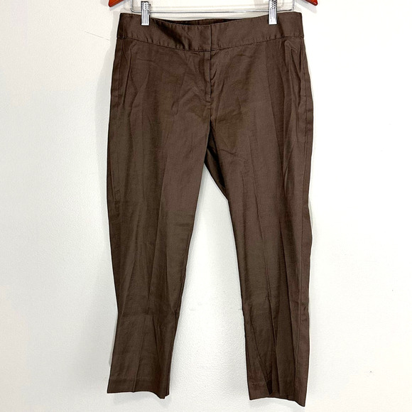J. Jill NWT Green Brown Midrise Linen Cotton Blend Cropped Relaxed Pants Sz 6 - Picture 1 of 7